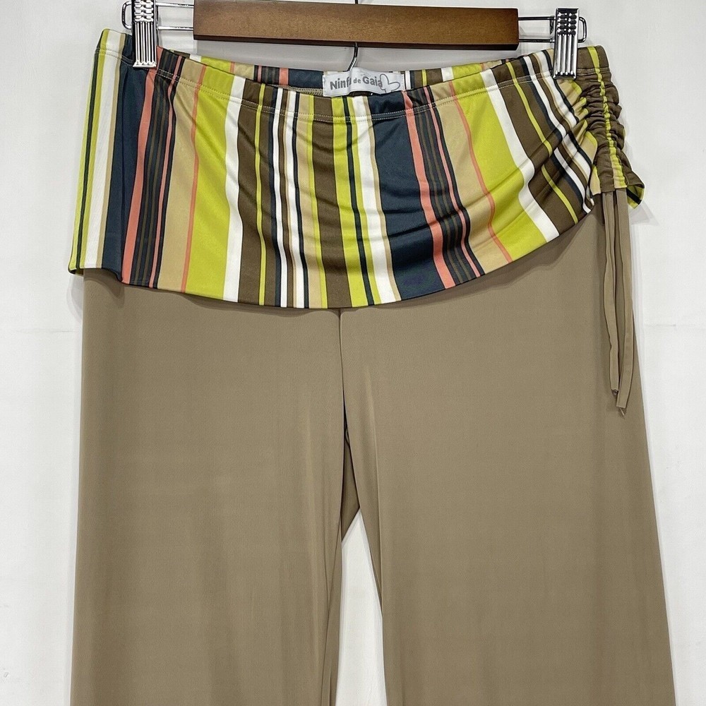 Women Shirred Side Skirted Leggings Sz One Size P Beige Stripes